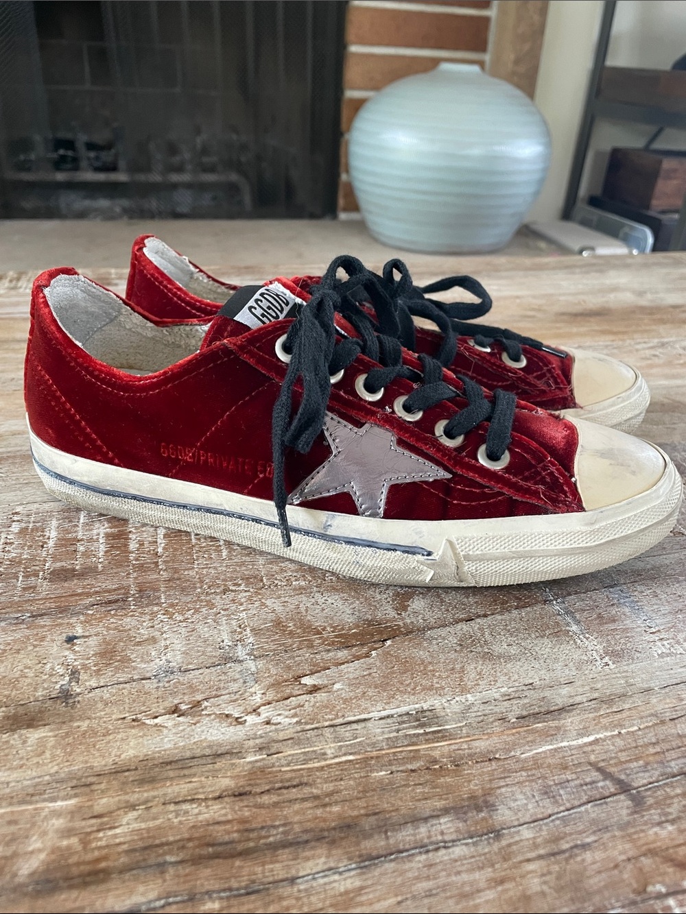 Golden Goose Vstar2 Red Velvet Low-Top Sneakers with Star Accent